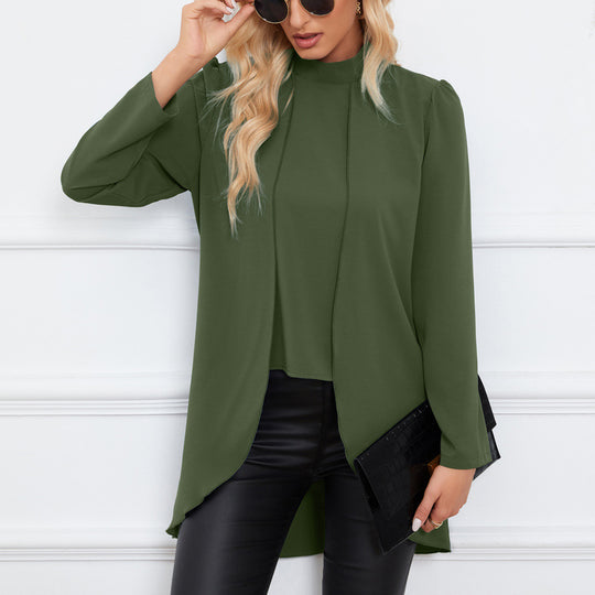 Damen Lässige Chiffon-Bluse mit Stehkragen und verlängertem Schößchen-Detail Shop Nory
