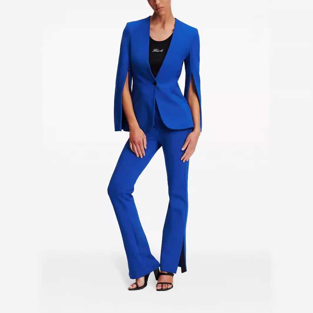 Damen Cape-Ärmel Tailoring-Blazer mit taillierter Silhouette und ausgestellter Hose mit Beinschlitz Shop Nory