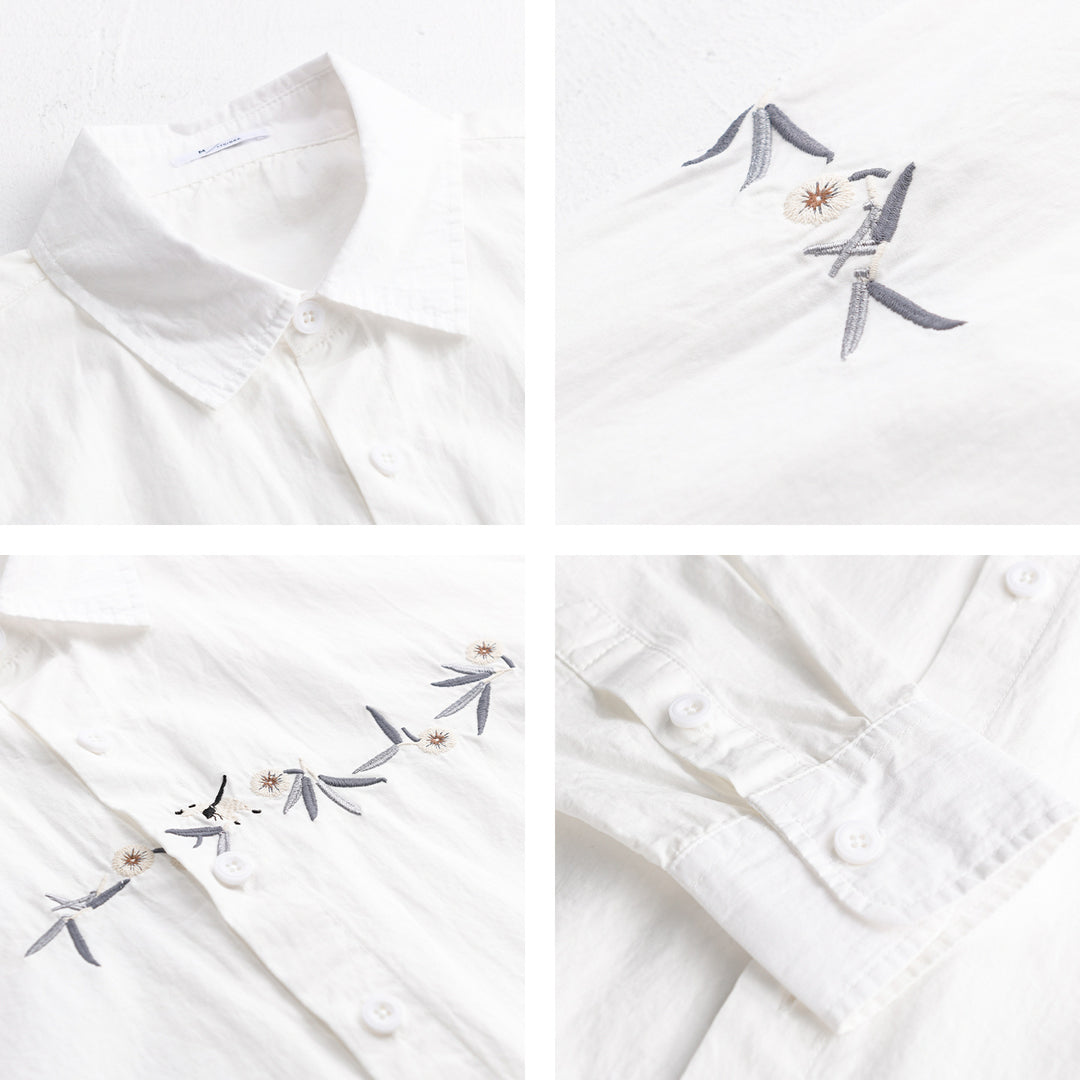 Damen Lockeres besticktes Baumwoll-Overshirt mit Kentkragen und Layering‑Detail Shop Nory