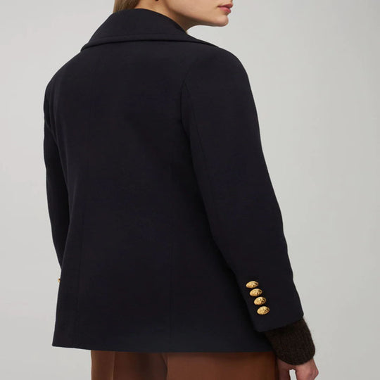 Damen Kurzer Zweireihiger Wollmix-Peacoat mit goldenen Zierrundknöpfen und taillierter Silhouette Shop Nory
