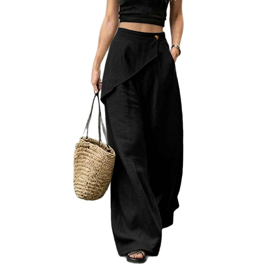 Damen Leichte Leinenhose mit Wickel-Front und weitem Bein Shop Nory