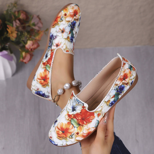 Damen Slip-On Mokassins mit buntem Pflanzenmuster Shopnory
