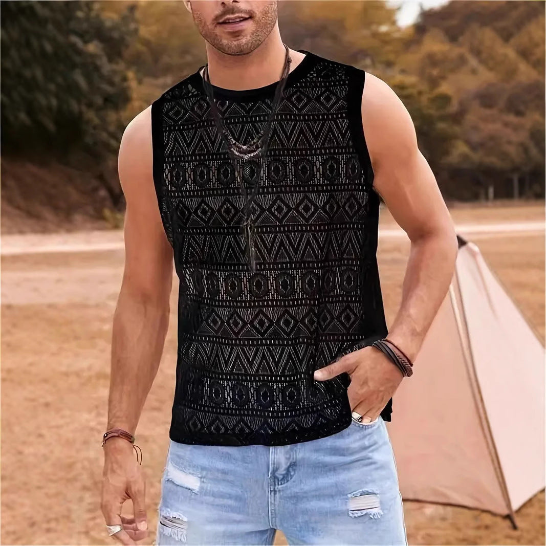 Herren Ärmelloses Netzshirt mit strukturiertem Design