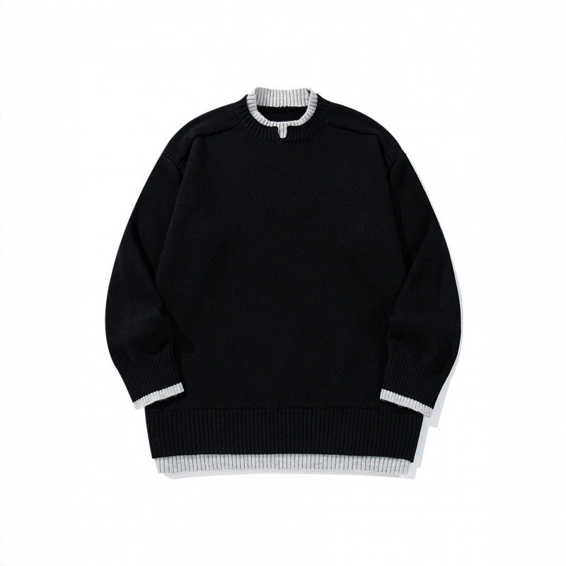 Unisex Relaxed-Fit Feinstrick-Pullover mit Kontrastbündchen und verlängertem Rippenbund Shop Nory