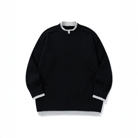 Unisex Relaxed-Fit Feinstrick-Pullover mit Kontrastbündchen und verlängertem Rippenbund Shop Nory