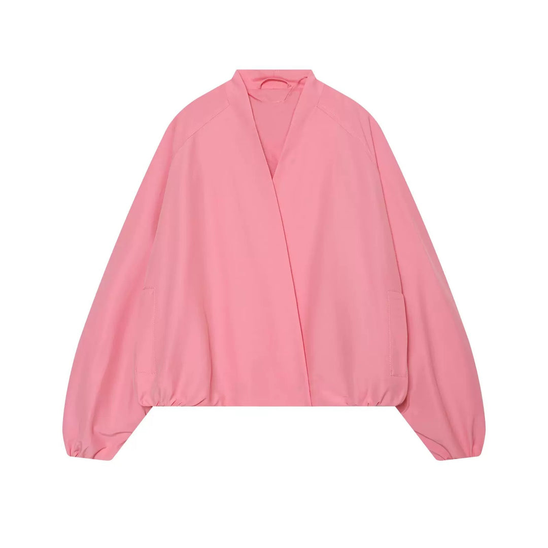 Damen Kurzjacke im Bomberstil mit Kimono-Kragen, Ballonärmeln und elastischem Saum Shop Nory