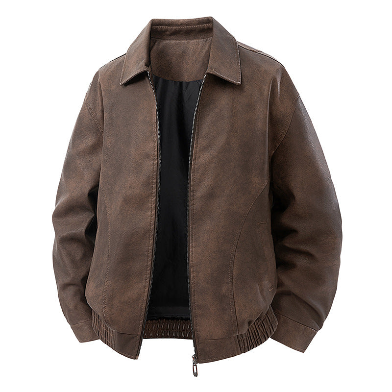 Herren legerer Lederblouson mit Reißverschluss und elastischem Saum Shop Nory