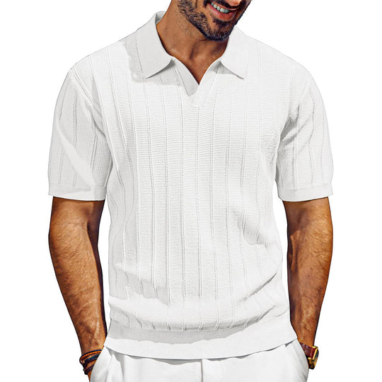 Herren leichtes Kurzarm Strick-Poloshirt mit strukturiertem Rippmuster Shop Nory