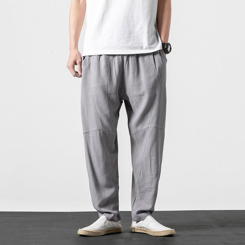 Herren Weiche Leinenmix-Loungehose mit tiefem Schritt, elastischem Bund und taillierter Beinverjüngung Shop Nory