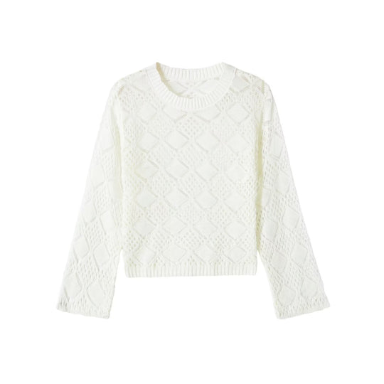 Damen Lochstrick-Pullover mit Rautenmuster und Rundhalsausschnitt Shop Nory