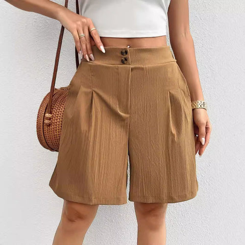 Damen Elegante Shorts mit Knopfverschluss und faltigem Design