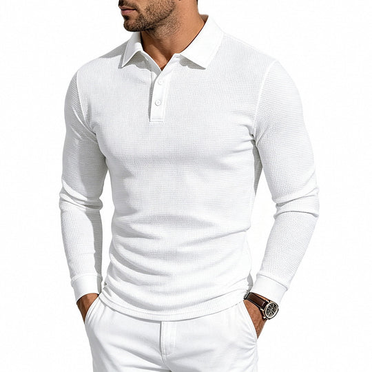 Herren Langärmeliges Polohemd aus feinem Strukturjersey mit Brustknopfleiste Shop Nory