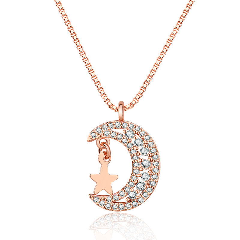 Damen Halskette mit funkelndem Mond- und Sternanhänger Shop Nory 1781702534