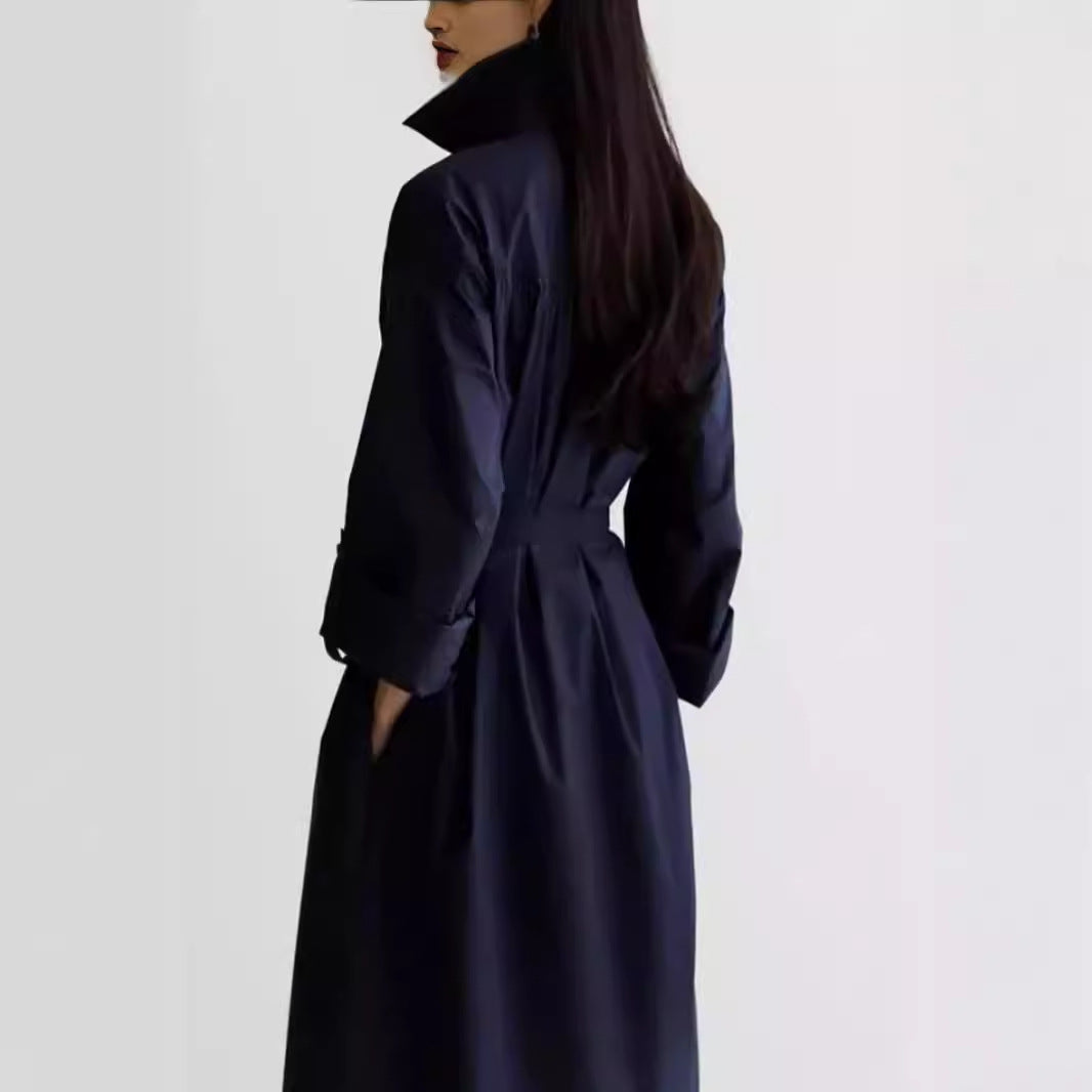 Damen Langärmliges Hemdblusen‑Maxikleid mit strukturierter Schulterpasse und Bindegürtel Shop Nory