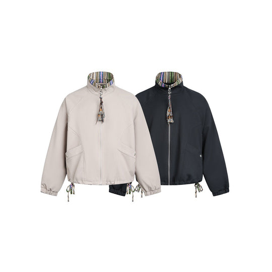 Damen Kurzjacke im Boxy‑Cut mit gemustertem Stehkragen und Kordelzug Shop Nory