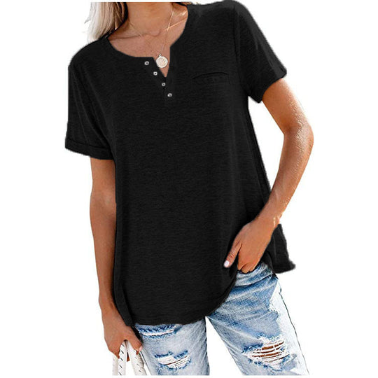 Damen hochwertiges T-Shirt mit Knopfdetail und lockerem Schnitt