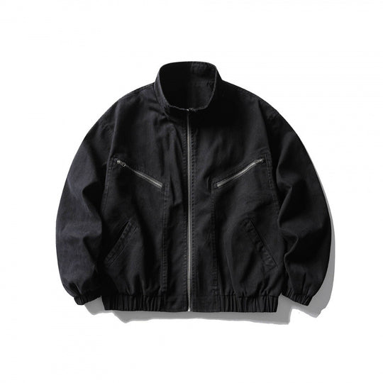 Unisex Kastenförmige Zip-Blousonjacke aus Canvas mit Stehkragen, schrägen Reißverschlusstaschen und elastischem Saum Shop Nory