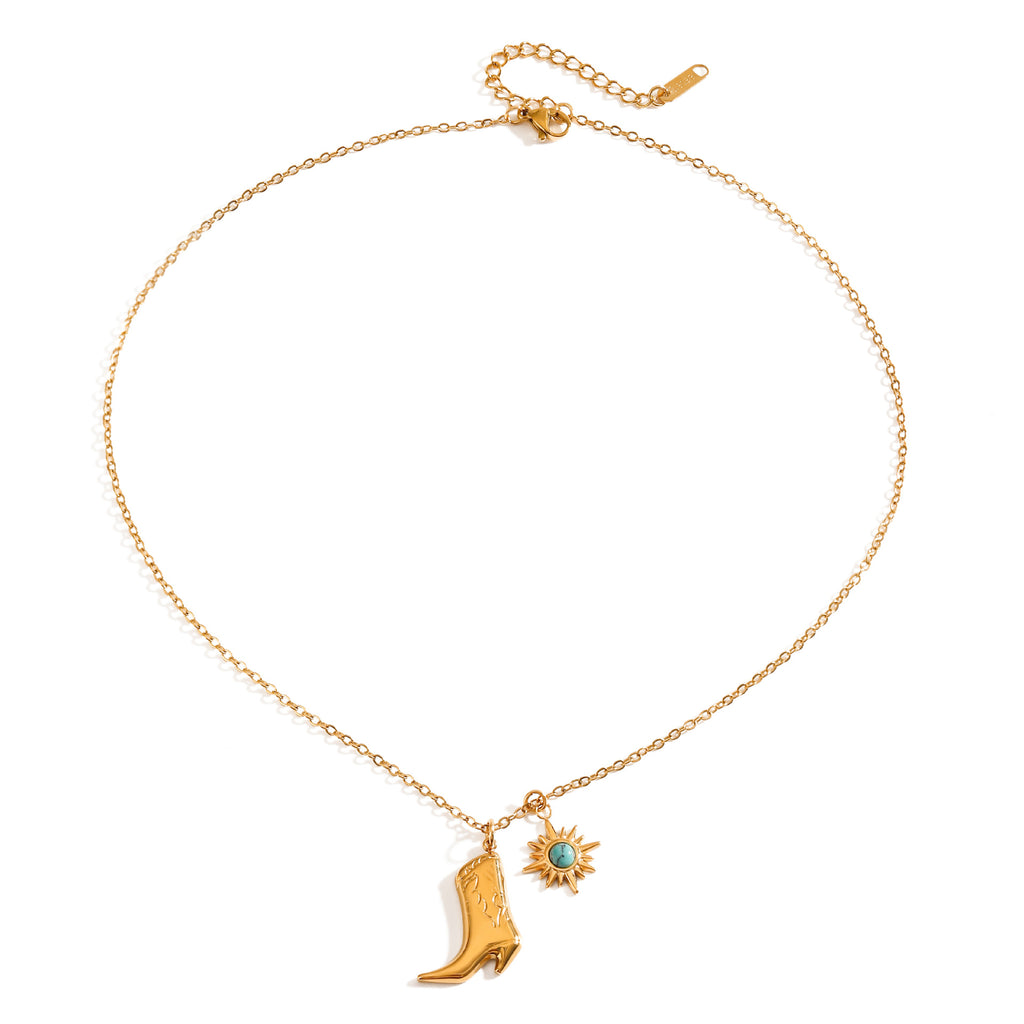 Damen Halskette mit charmantem Stiefelmuster und blaue Zirkonia Akzent Shop Nory