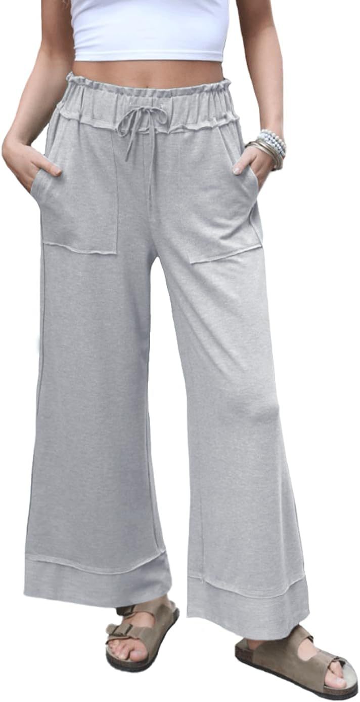 Damen Weite Jersey-Loungehose mit gerafftem Hochbund, Kordelzug & aufgesetzten Taschen Shop Nory