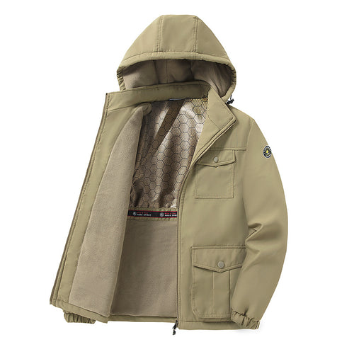 Herren Winddichter Fleecegefütterter Parka mit Kapuze und Multifunktionstaschen Shop Nory