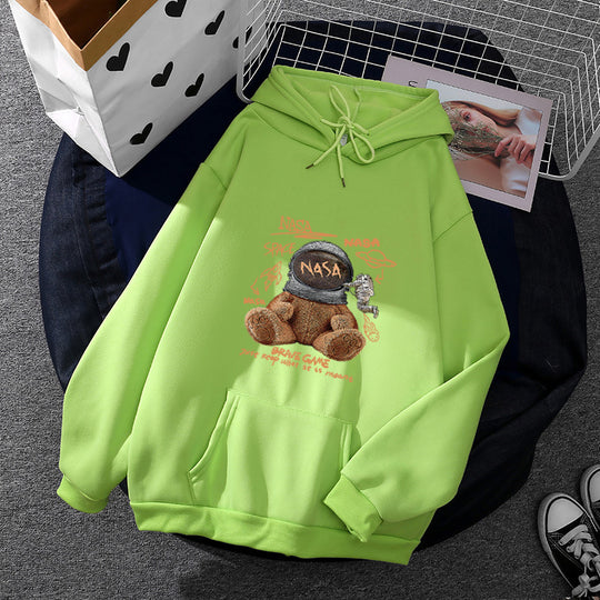 Damen nan lässiger Hoodie mit Astronauten‑Teddy‑Print, Kängurutasche und weichem Fleece-Innenfutter Shop Nory