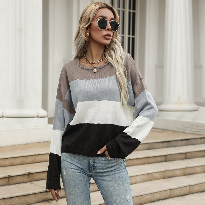 Damen Colorblock-Feinstrickpullover mit überschnittener Schulter und lässiger Passform Shop Nory