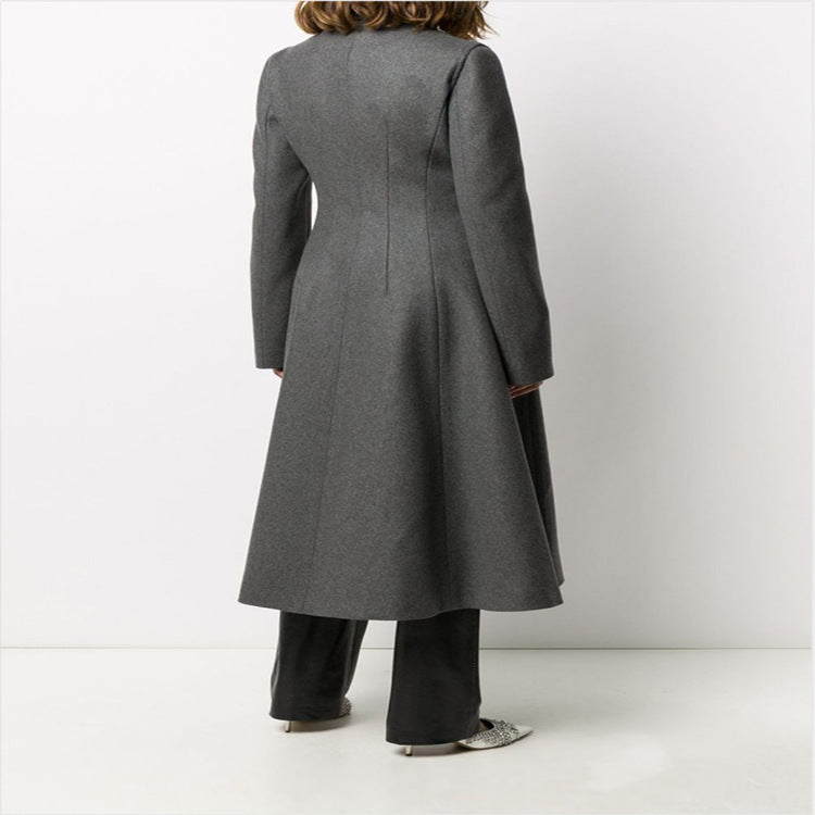 Damen Taillierter A-Linien Mantel mit asymmetrischer Einreihe und schwingendem Rock Shop Nory
