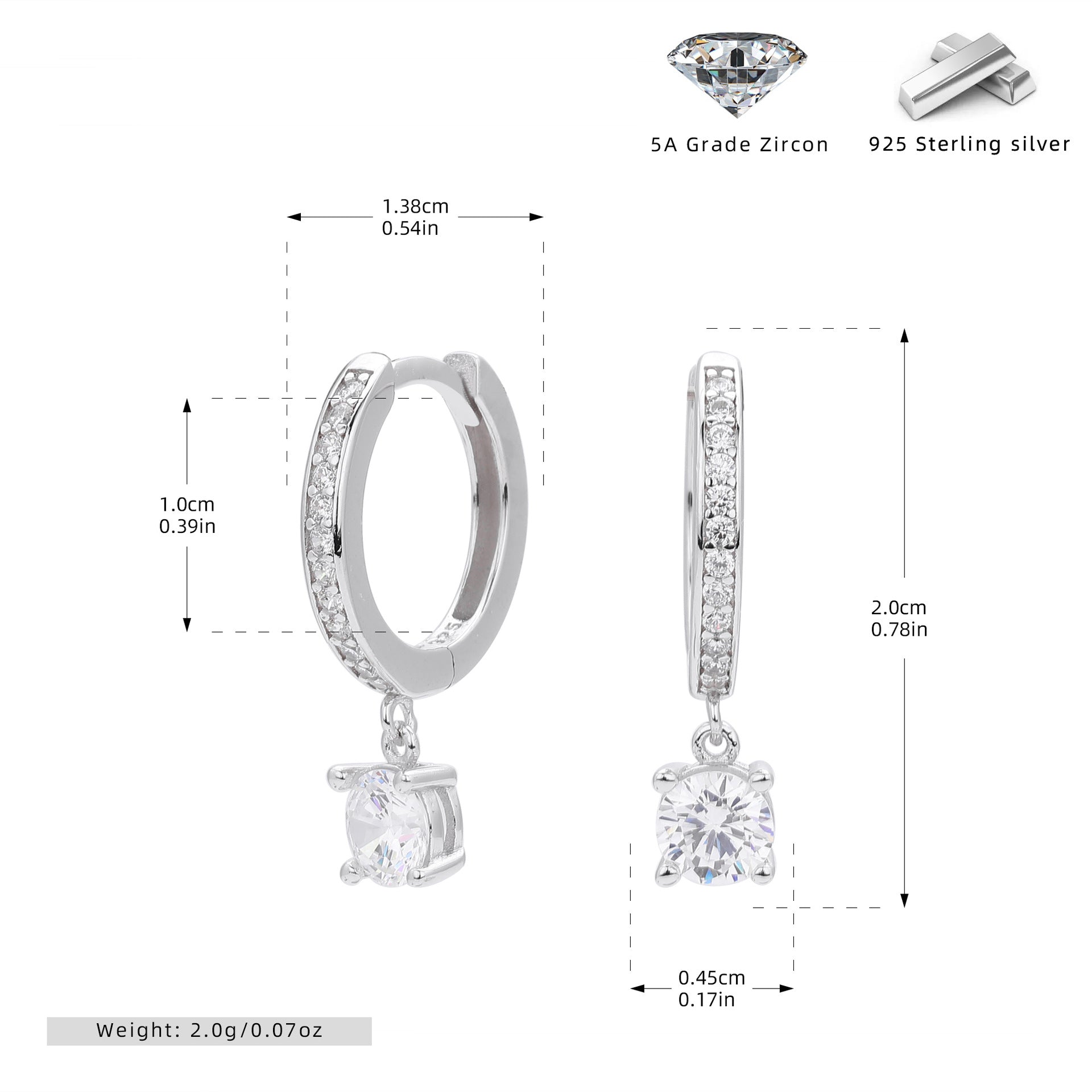 Damen Ohrhänger mit luxuriösen Zirkonia und samtig glänzender 925er Sterling Silberfassung Shop Nory
