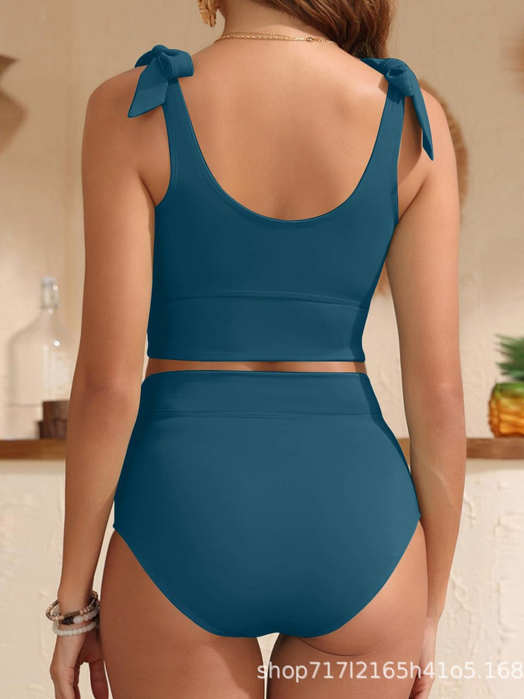 Damen Hochtailliertes Bikini-Set mit knotenverziertem Oberteil