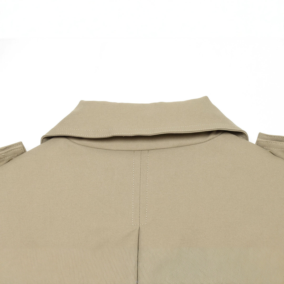 Damen Kurz-Cape-Trench mit Doppelreihe, Schulterklappen und Taillengürtel Shop Nory