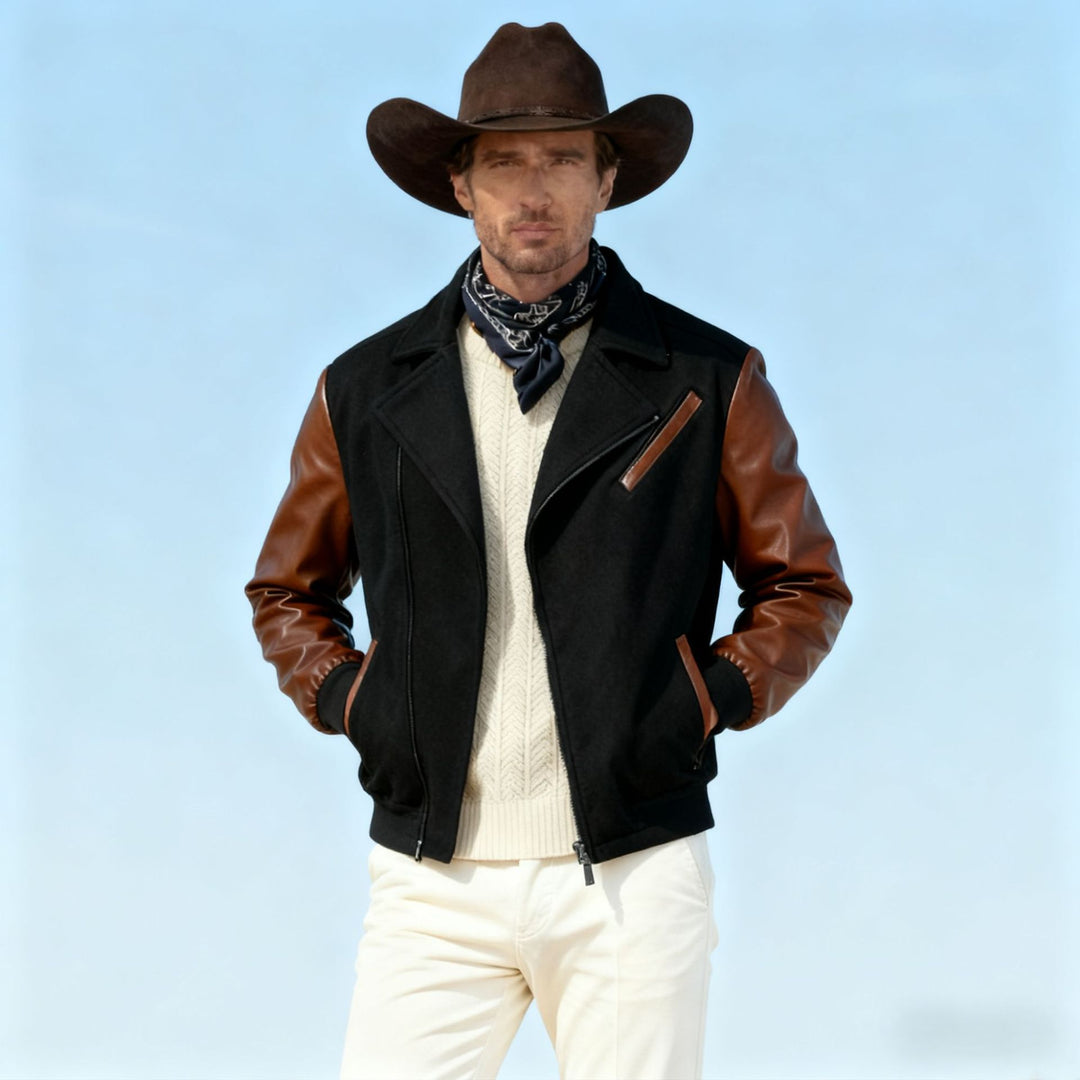 Herren Kurzjacke im Aviator‑Style mit Kontrastärmeln und asymmetrischem Reißverschluss Shop Nory