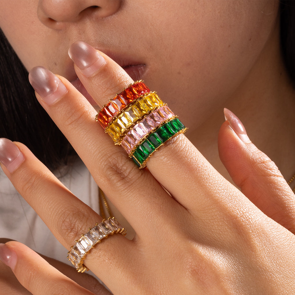 Damen Zarter Ring mit pinken Kristallen Shop Nory