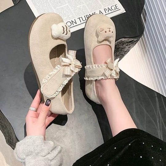 Damen Verspielte Mary-Jane-Ballerinas mit Plüsch‑Applikation und Klettverschluss Shop Nory