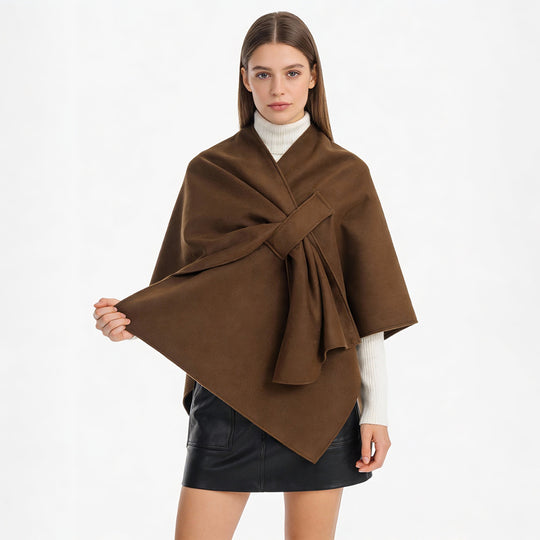Damen Multifunktionaler Cape‑Überwurf aus Wollmix mit drapiertem Knotendetail Shop Nory