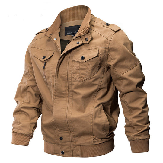 Herren Canvas-Feldblouson im Military-Utility-Stil mit Schulterepauletten und verdecktem Zweiwege-Reißverschluss Shop Nory
