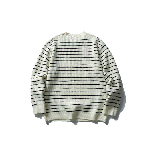 Unisex Breitripp-Strickpullover mit maritimem Streifenmuster und geradem Saum Shop Nory