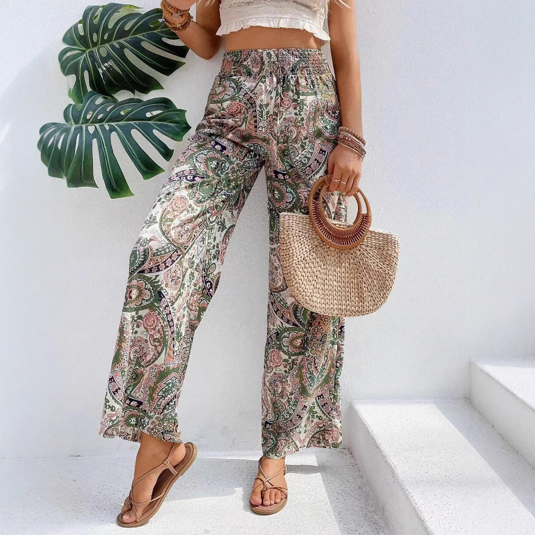 Damen weite Palazzo-Hose mit elastischem Bund und paisley Muster