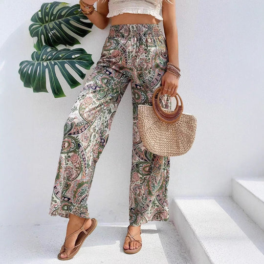 Damen weite Palazzo-Hose mit elastischem Bund und paisley Muster