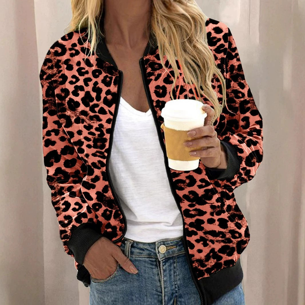 Damen sportliche Leopardenmuster Bomberjacke
