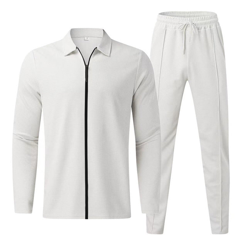 Herren nan strukturierter Halbreißverschluss-Polo mit Kentkragen und konischer Jogginghose mit elastischem Kordelbund Shop Nory