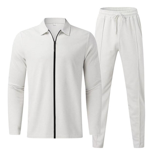 Herren nan strukturierter Halbreißverschluss-Polo mit Kentkragen und konischer Jogginghose mit elastischem Kordelbund Shop Nory