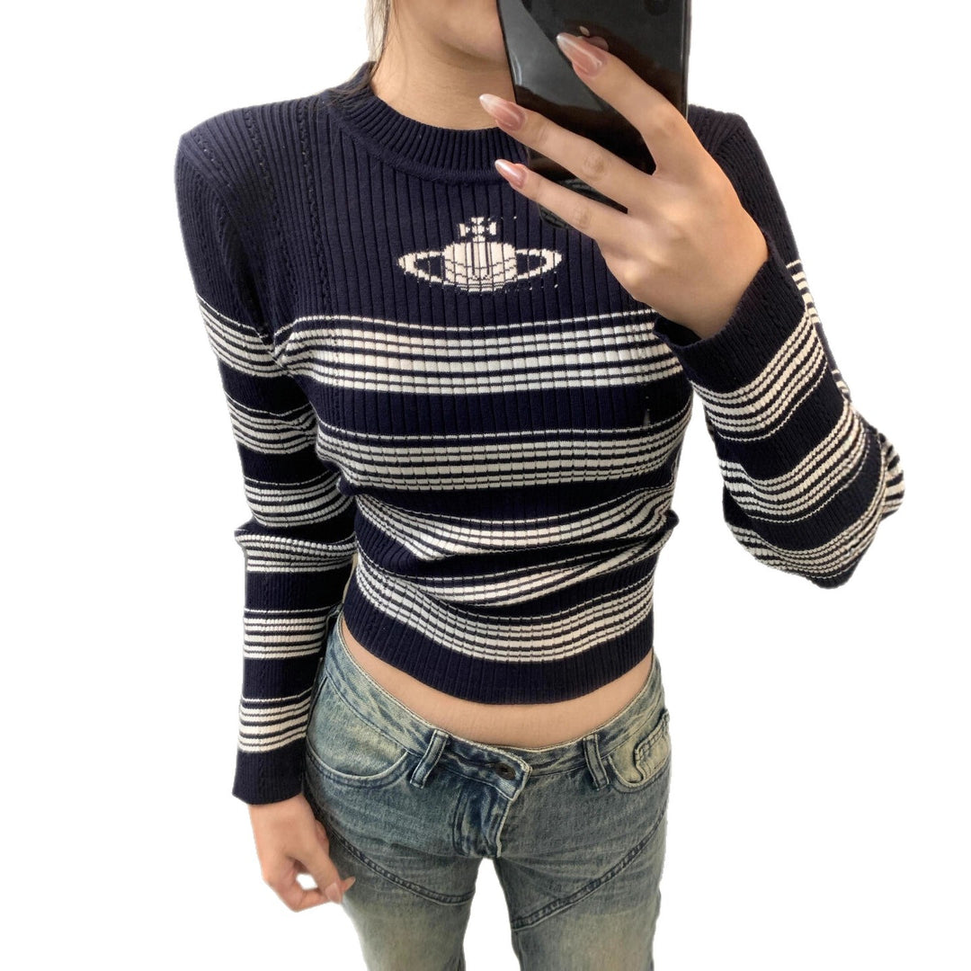 Damen Modischer Rippstrickpullover mit Streifen Shop Nory