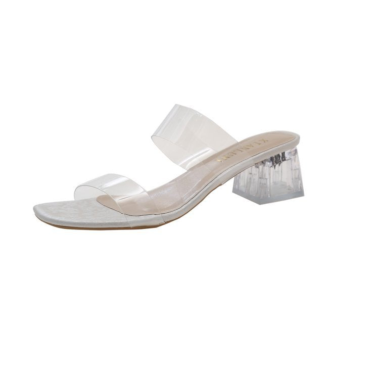 Damen transparente Mules mit blockiertem Acrylabsatz
