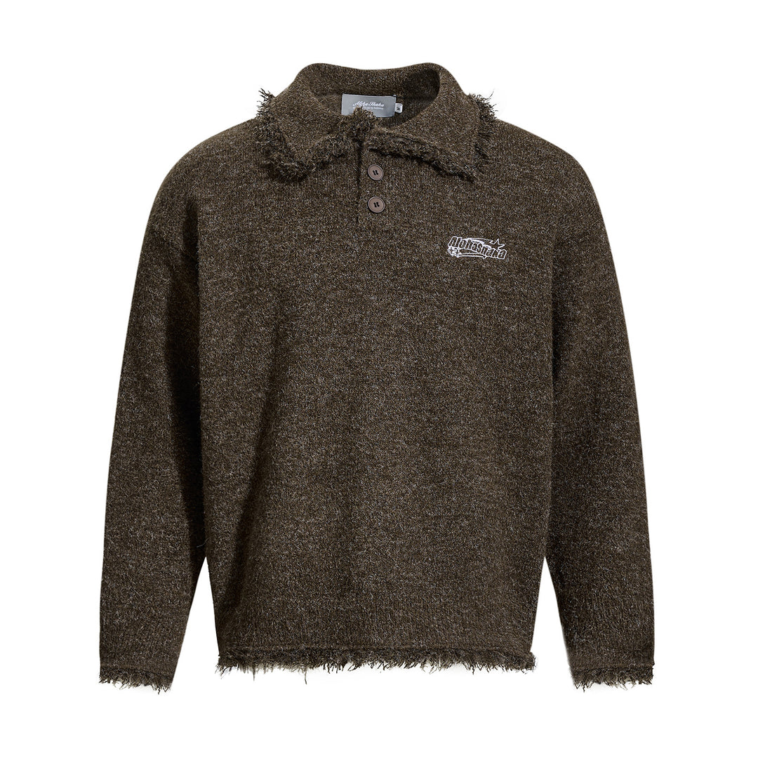 Unisex Grobgestrickter Polokragen-Pullover mit Fransenbesatz Shop Nory