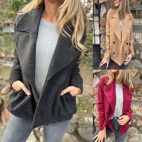 Damen Kurzer Wollmix-Mantel mit großem Schalkragen, doppelreihiger Knopfleiste und Eingrifftaschen Shop Nory