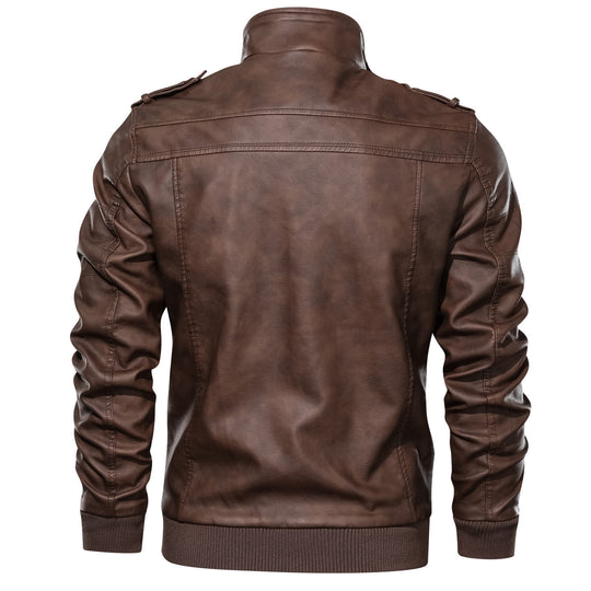 Herren Leder-Bomberjacke im Aviator-Stil mit Stehkragen und Rippbündchen Shop Nory