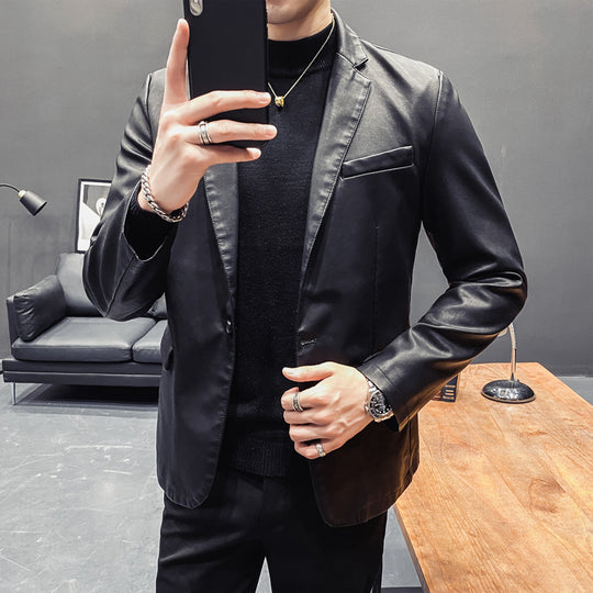 Herren Slim-Fit Lederblazer mit taillierter Silhouette und klassischem Reverskragen Shop Nory