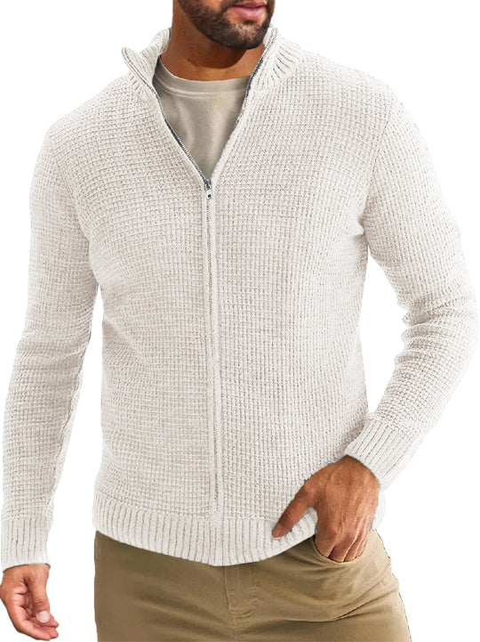 Herren Reißverschluss-Strickjacke mit Waffelstruktur und Stehkragen Shop Nory