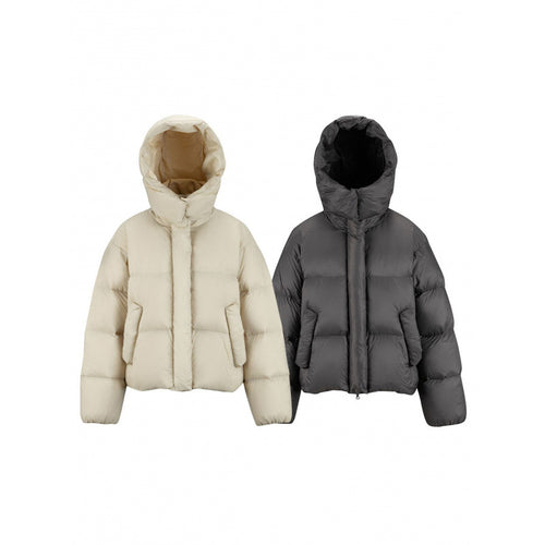 Damen Kurz gepolsterte Crop‑Steppjacke mit Volumen‑Kapuze und verdeckter Druckknopfleiste Shop Nory