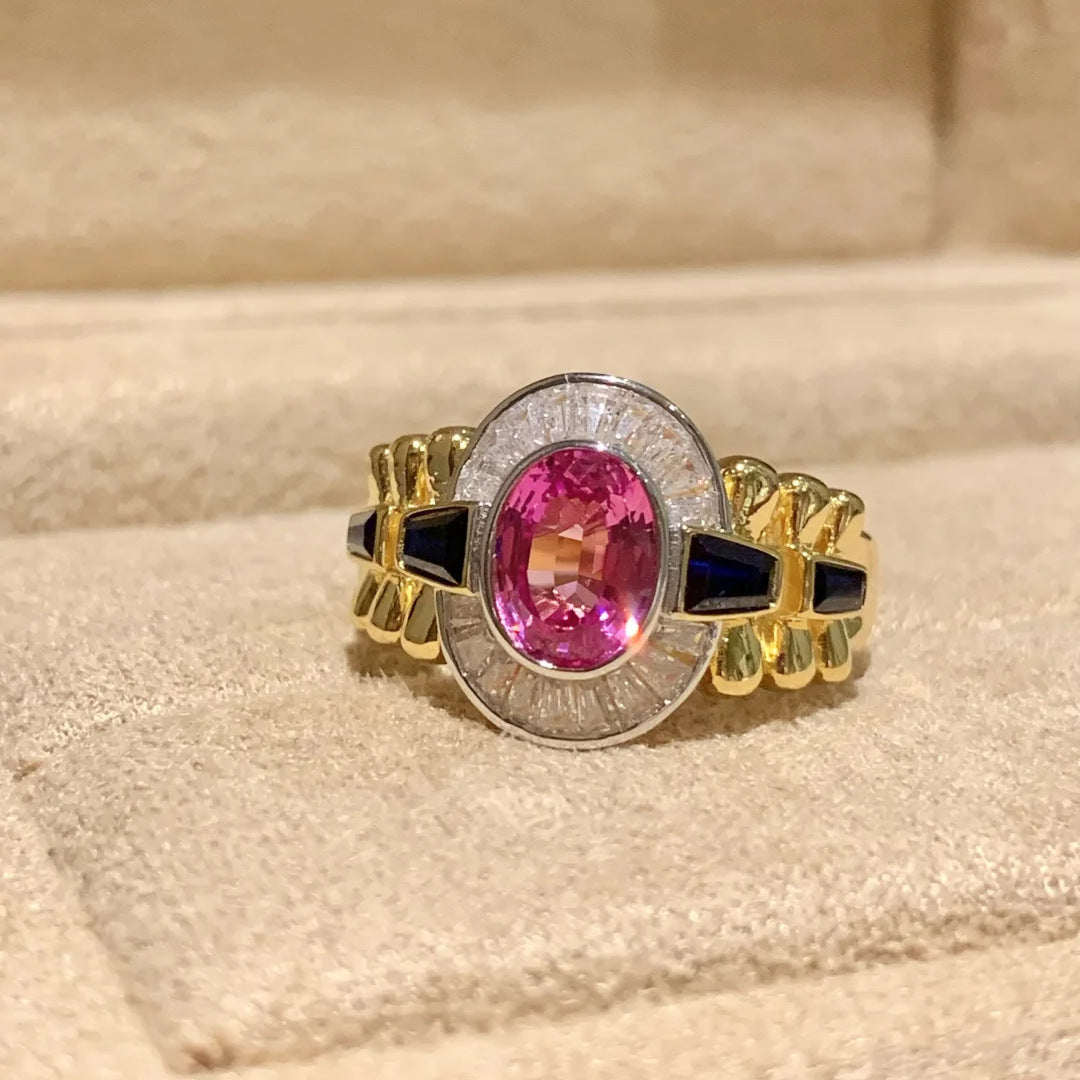 Damenring mit prächtigem ovalen pinken Edelstein und funkelnden Zirkonia Shop Nory